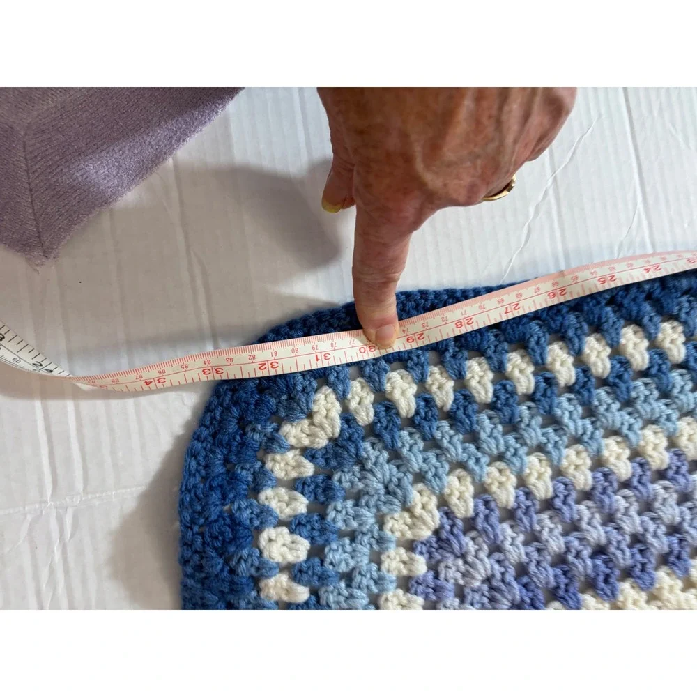 EUC Handmade Crochet Hexagon Blanket Blue Ombre Gradient Throw 34